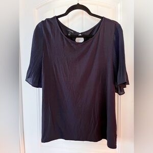 Talbots Blue Short-Sleeve Pleated-Sleeve Blouse size Large